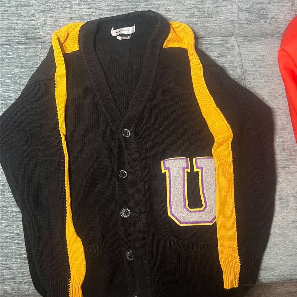 Urban Outfitters Black and Yellow Cardigan with Letter Patch